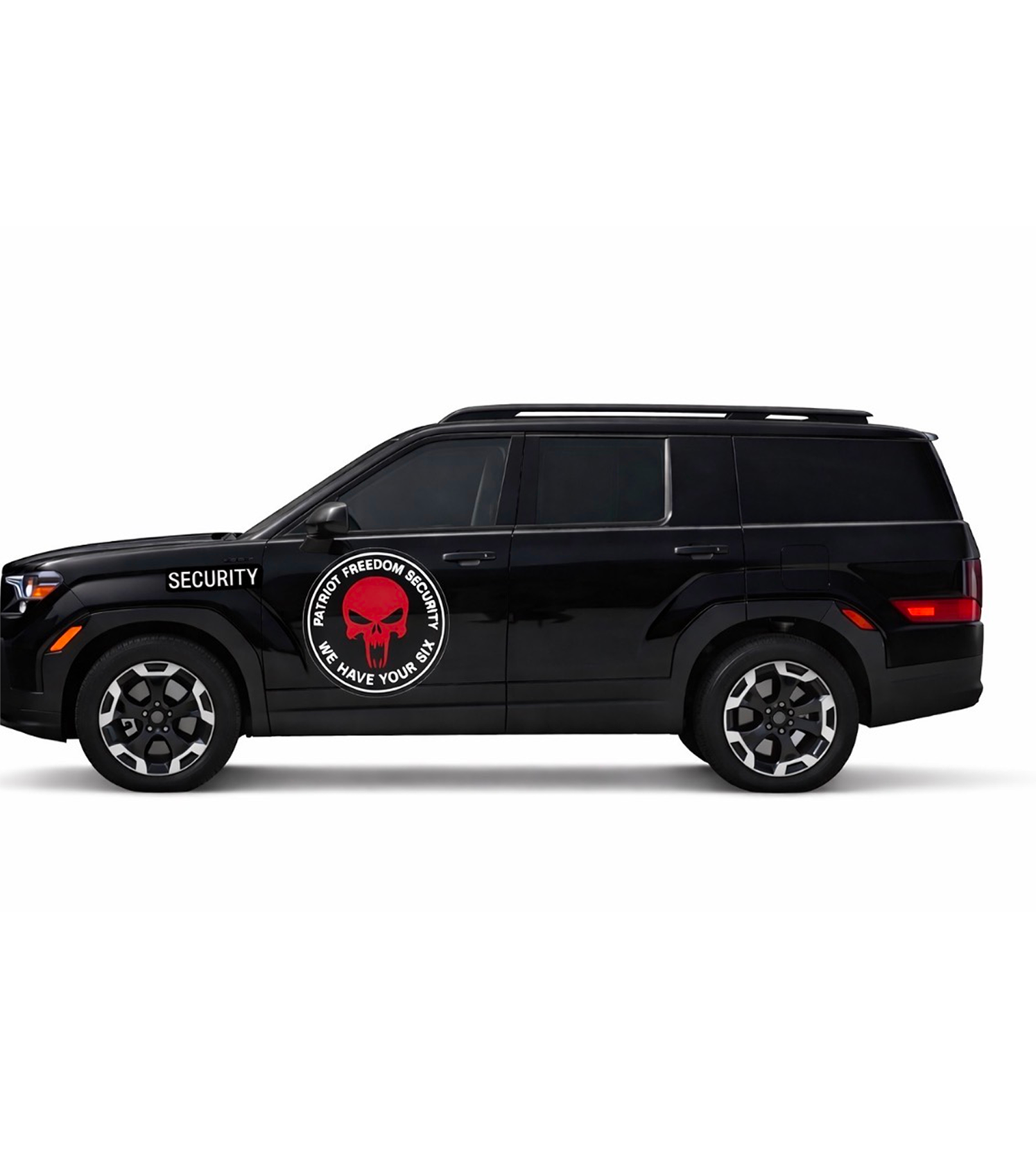 Security car with red emblem