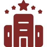 Stylized red building and stars