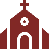 Red church silhouette on black background